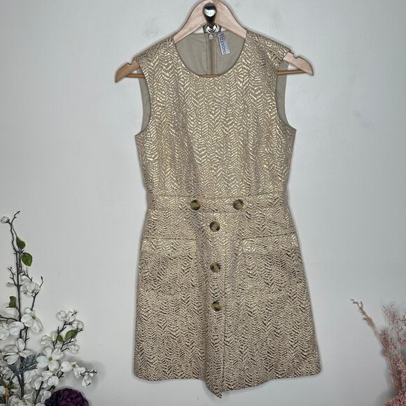 RED VALENTINO Lame Jacquard Gold Metallic Sheath Dress Sz 38 / US 8 {3Z38} - Picture 2 of 6